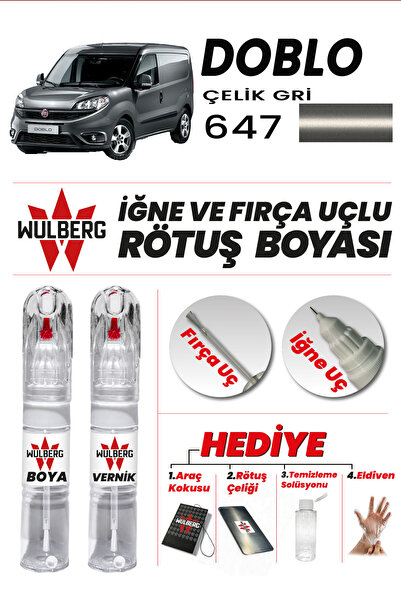 Wulberg Fiat Doblo Çelik Gri 647 Rötuş Boya 25 ml + Vernik İğne & Fırça Uçlu ...