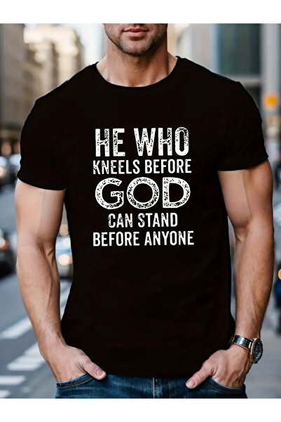 yiou trendy clothing تي شيرت مطبوع عليه "Kneeling God" بأكمام قصيرة، تي شيرت ...