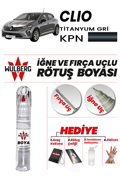 Wulberg Renault Clio Titanyum Gri KPN Rötuş Boya 25 ml İğne & Fırça Uçlu Kalı...