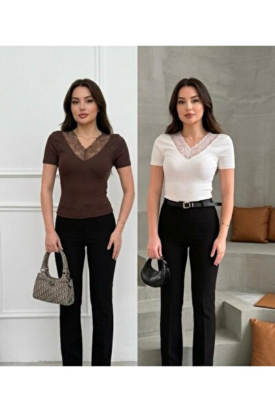 EVOA Γυναικεία μπλούζα 2 τεμαχίων με δαντέλα και λαιμόκοψη V