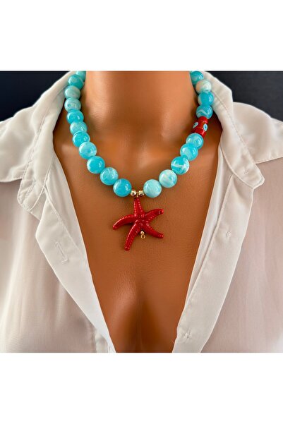 Limi Design Marin Esintili Nazar Boncuklu Turkuaz Starfish Kolye,trend takı,b...