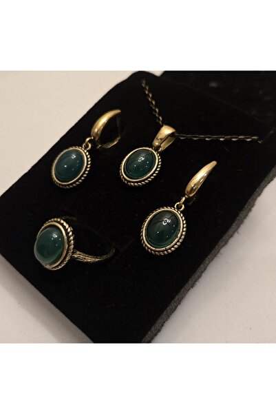 BULU'US ACCESSORIES Bronz Kaplı Doğal Taşlı El İşçiliği Bakır Takı Seti Sevgi...