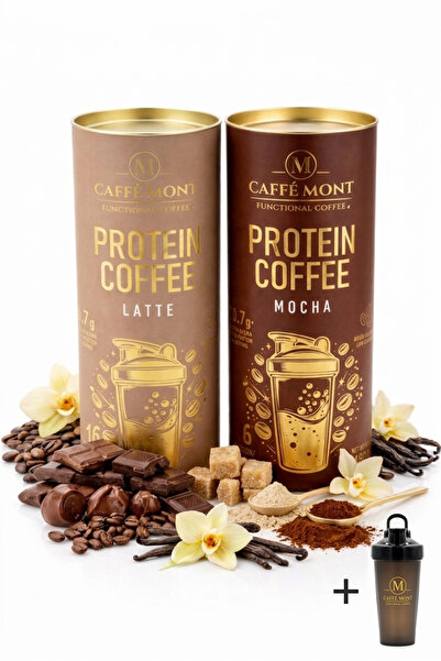CAFFEMONT PROTEIN COFFEE LATTE+MOCHA - 32 SERVIS - 2X480 GR - HEDİYE SHAKER