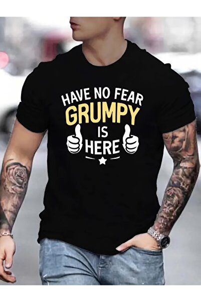 yiou trendy clothing تي شيرت رجالي مطبوع عليه حروف GRUMPY، ويحمل شعار GRUMPY.