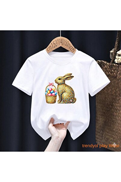 playwear Μπλουζάκι Unisex για παιδιά 100% με στάμπα Basket Egg Rabbit, για ηλ...