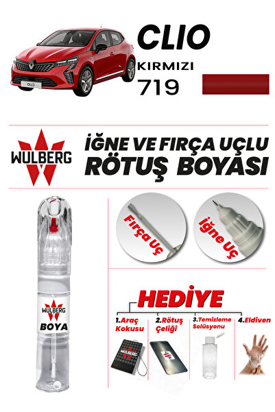 Wulberg Renault Clio Kırmızı 719 Rötuş Boya 25 ml İğne & Fırça Uçlu Kalıcı Çi...