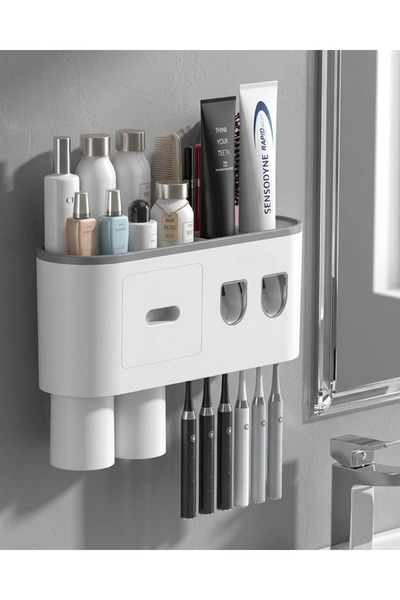 sepetrota Aqua-Organizatör | Çift Hazneli Manyetik Bardaklı Diş Macunu Dispen...