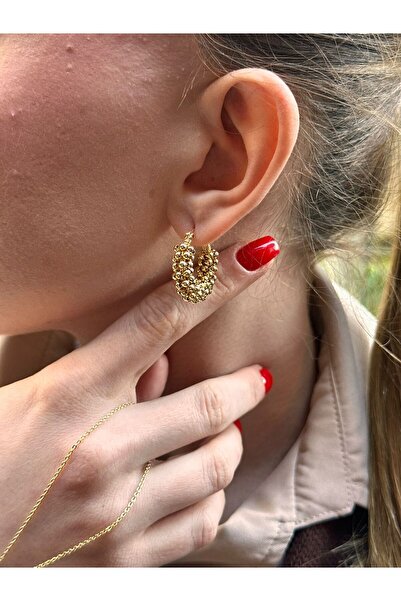Charmist 14K Çelik Üzeri Altın Kaplama vintage halka küpe