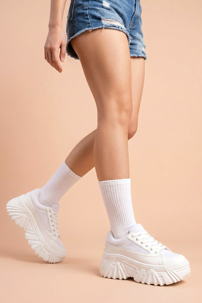 SEEM Gemma Fileli Platform Yüksek Taban Spor Ayakkabı Kadın Beyaz Sneaker