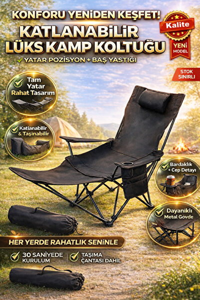 POBO YT00 Şezlong sandalye Yatabilen Kamp Sandalyesi Şezlong Tipi Katlanır Ko...