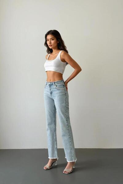LACARINO 7598-2 Mini Flarecep Taşlı Kadın Jean Pantolon