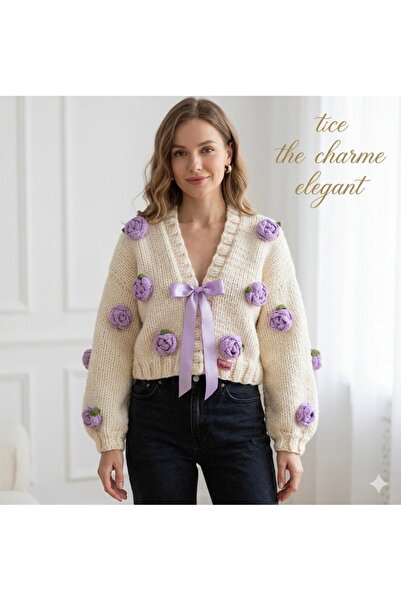 tce the charme elegant πλεκτή στο χέρι γυναικεία ζακέτα