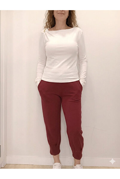 KAROL Ecru Color Full Lycra Blouse with Knot Detail on the Shoulder and Gold ...