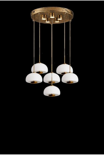 Ersan Avize Mantar 6-Piece Antique Remote Controlled 3 Color Light Feature Dimmer Modern Glass Pendant Lamp Led Chandelier Living Room Kitchen Chandelier