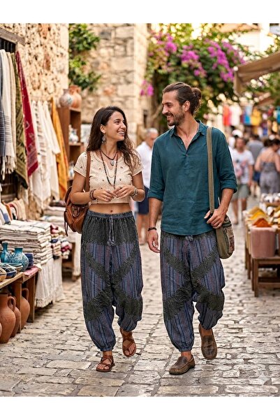 AYASOFYA OTANTIK Unisex Νεπάλ Ανθρακί Έθνικ Αυθεντικό Χαλαρό Μποέμ Σαλβάρ με ...