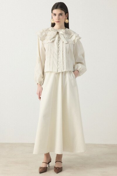 ASEDE Σετ φούστας από δακρόν με κέντημα στο γιακά