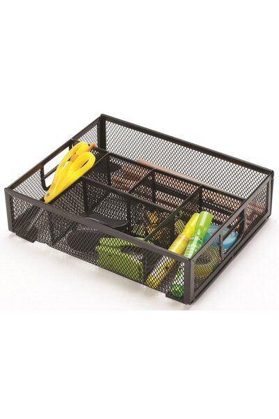 Q-Connect Organizer metalic Mesh, de birou, 6 compartimente, - negru