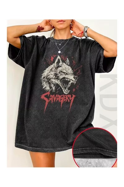 LAND MODA Εκτυπωμένο, πλενόμενο, υπερμεγέθη μπλουζάκι Unisex Vintage Άνετη εφ...