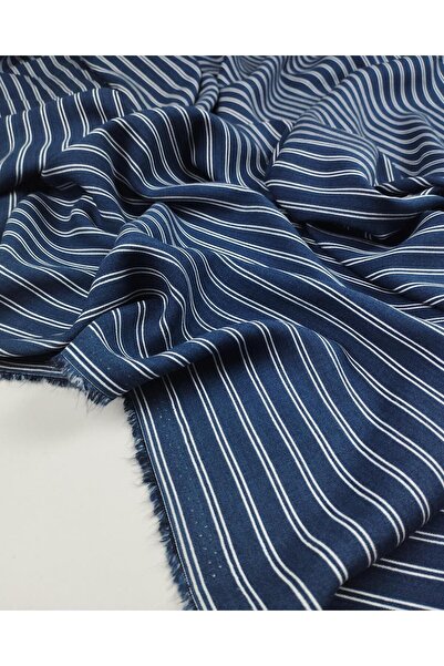 Kumaş Parça Ναυτικό μπλε λευκό ριγέ βαμβακερό ύφασμα βισκόζης με λεπτή ρίψη γ...