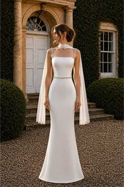 Elorya Bloom Strapless Shawl with Crystal Stones on the Belt, Promise Engagem...