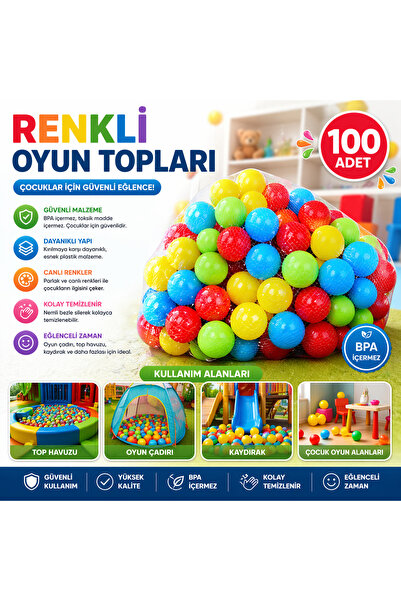 admay Renkli Oyun Topu 100 Adet Çocuk Oyun Havuzu Topu Plastik Top Seti Havuz...