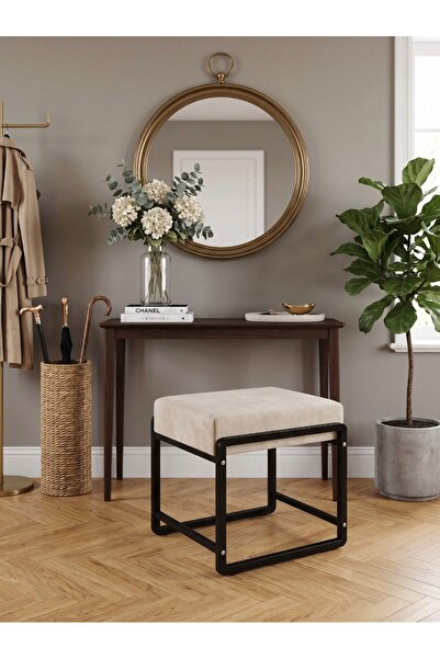 todek home Pure Siyah Ayaklı Babyface Puf 50x40x45 cm - Modern Bench