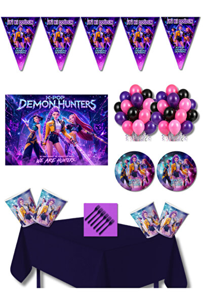 kullanatparti K-Pop Demon Hunters 16 Kişilik Doğum Günü Parti Seti 35x50 cm A...