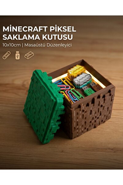 3DcraftTr 3D craftTr Minecraft Piksel Saklama Kutusu - 10x10cm Masaüstü Düzen...