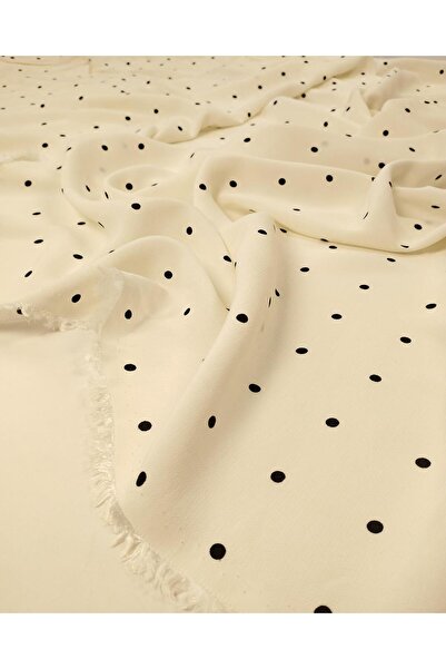 Kumaş Parça Εκρού με Μαύρα Μίνι Πουά Μαροκένικο Ύφασμα Βισκόζης για Φορέματα ...