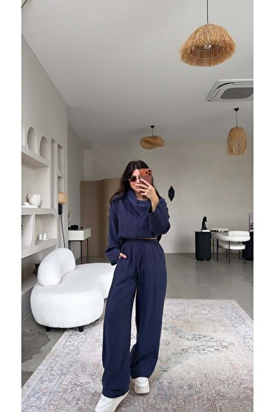 Buket Teke Σετ παντελόνι και πουκάμισο σε μπλε ναυτικό χρώμα με πλαϊνά κουμπιά