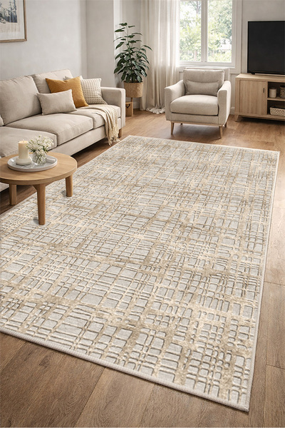 Lioara Home Çizgili Modern Dijital Baskı Halı | Yıkanabilir Kaymaz Taban Salo...
