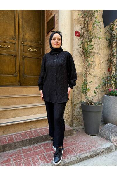 asyadabutik Γυναικείο Σετ Παντελόνι και Πουκάμισο Ζακάρ Διπλό