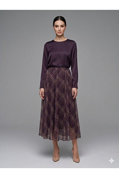 DAME Γυναικεία ασύμμετρη φούστα σιφόν μήκους midi με επένδυση premium