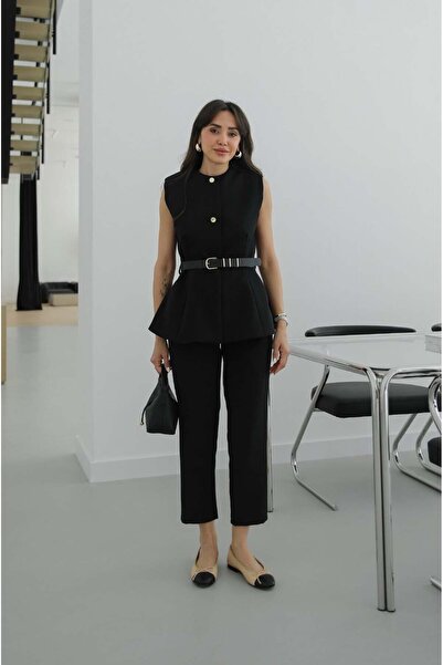 Havoş Μαύρο Σετ Παντελόνι με Ζώνη και Γιλέκο