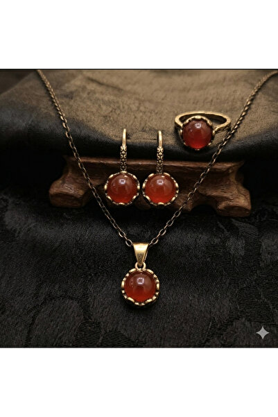 BULU'US ACCESSORIES Bronz Kaplı Doğal Taşlı El İşçiliği Bakır Takı Seti Sevgi...