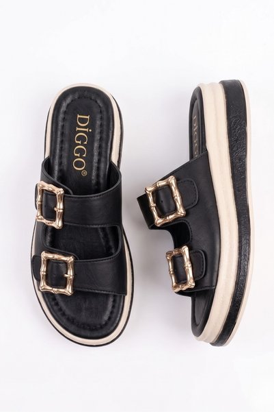 DİGGO Women's High Sole Slippers with Gold Buckle, Modern and Stylish for Daily Use