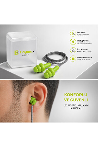 Baymax İş Güvenliği Kulak Tıkacı İpli – 24 dB Ses Koruma, Uzun Süreli Konfor