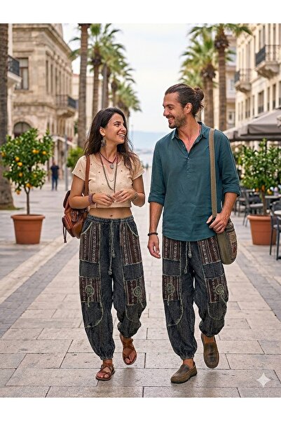 AYASOFYA OTANTIK Unisex Νεπαλέζικο Μαύρο Αυθεντικό Έθνικ Παντελόνι με Ελαστικ...