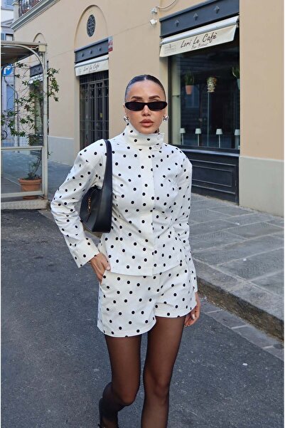 Havoş Σετ σορτς με ψηλό γιακά και πουά σχέδιο σε χρώμα εκρού