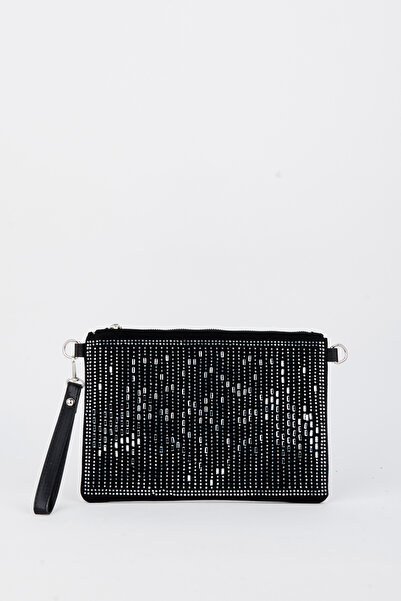 Vivaq Γυναικεία τσάντα χειρός και clutch με κάθετο ασημί πέτρινο σουέντ λουρά...