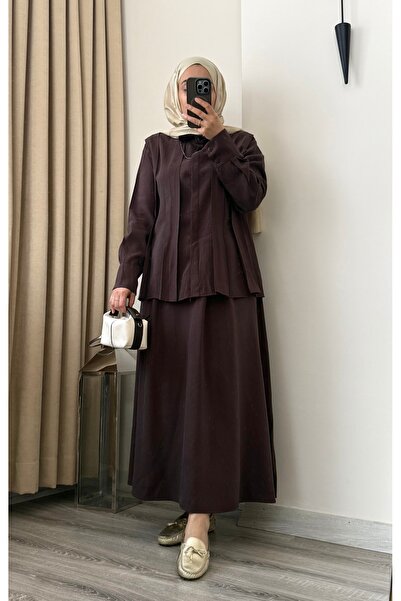 MERİÇ BOUTİQUE Elegance Pile Detailed Belted 2-Piece Skirt Set