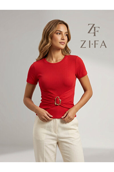 MODA Women's Red Corded Camisole Gold Double-Breasted Buckle Detailed Short S...