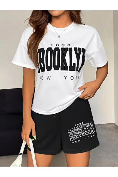 DİVİN Unisex Printed Oversize Top-Bottom Set Bartik Shorts T-Shirt