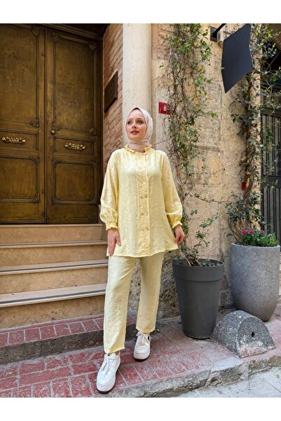 asyadabutik Γυναικείο Σετ Παντελόνι και Πουκάμισο Ζακάρ Διπλό