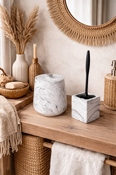 Zigzag Home Διακοσμητικό σετ μπάνιου με μαρμάρινο σχέδιο, κάδος απορριμμάτων ...