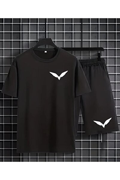 DİVİN Unisex Printed Oversize Top-Bottom Set Bartik Shorts T-Shirt