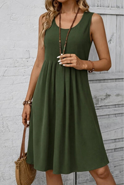 Generic Brand Women's Strappy Round Neck Front Pleated Short Aerobin Dress