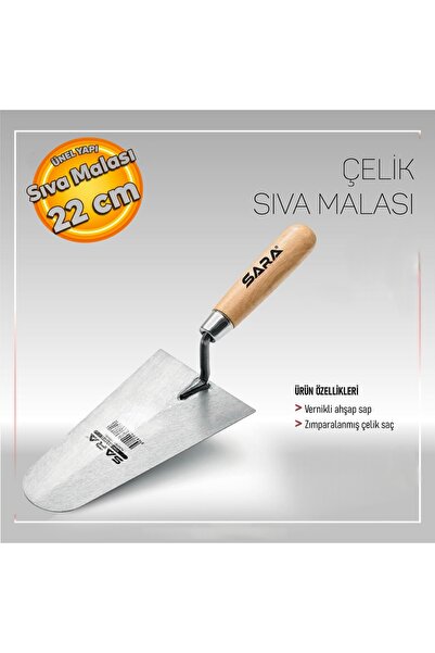 SARA S608 Ahşap Saplı Çelik İnşaat Sıvacı Malası Yay Çeliği 22 cm Mala