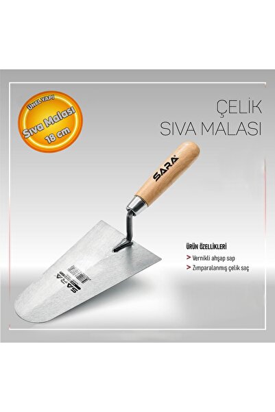 SARA S505 Ahşap Saplı Çelik İnşaat Sıvacı Malası Yay Çeliği 18 cm Mala