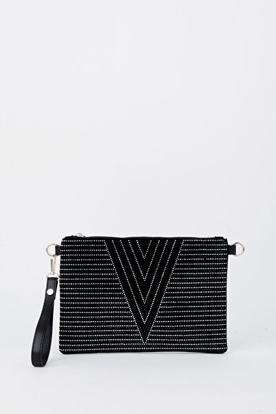 Vivaq Γυναικεία τσάντα χειρός και clutch από ασημί πέτρα V με λουράκι αστραγά...